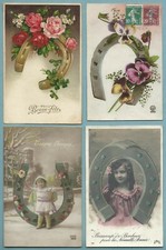 AUGURALI -PORTAFORTUNA- 4 Cartoline Originali d'Epoca Formato Piccolo Viaggiate 