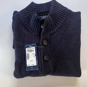 IZOD Sweater Mens XL Navy Chunky Knit Cotton Natural Stretch Quarter Button NWT - Picture 1 of 17