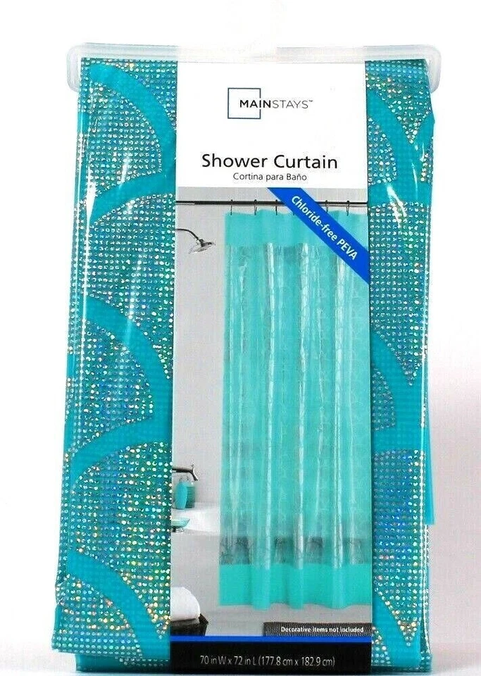 Cortina de ducha verde azulado 1 Ct Mainstays sin cloruro PEVA Mermaid Sparkle 70" X 72" Foto 1 de 1