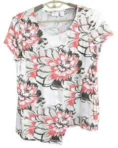 TB15051- CHICOS Weekends Women Cotton Viscose Asymmetrical Blouse Floral 1 S M - Picture 1 of 10