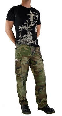 PANTALONES VAQUEROS GÓTICOS CYBER STEAMPUNK CAMUFLAJE EJÉRCITO MILITAR MOTOCICLISTA PUNK ROCK/EE. UU. Foto 1 de 4