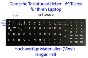 Deutsche Tastaturaufkleber Dell Laptop Tastatur Aufkleber Stickers bk. 69 Tasten - Bild 1 von 1