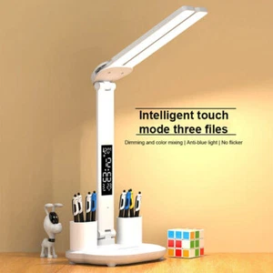 LED Reading Desk Lamp Dimmable USB Double Head Foldable Table Night Light White - Picture 1 of 10