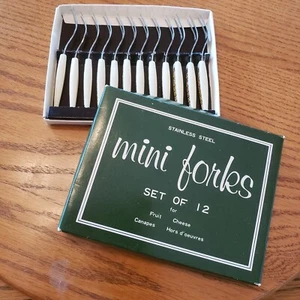 Mini forchette vintage in acciaio inox set 12 tartine antipasti ecc GIAPPONE - Foto 1 di 7