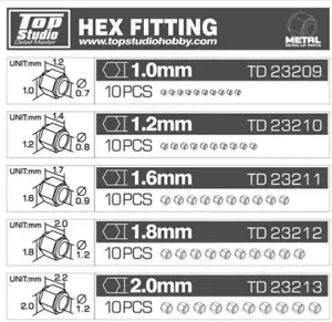TD23212 - 1.8mm IN Metallo Hex Fitting - Foto 1 di 1