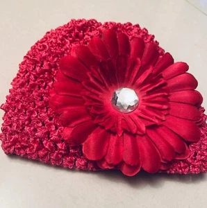 Hot Pink Baby newborn Knitted Beanie Hat Gerbera Flower- FREE POSTAGE AUS STOCK - Picture 1 of 5
