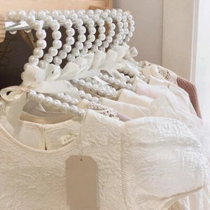 1/5Pcs Pearl Beaded Clothes Hanger Ribbon Bow Coat Pants Anti-Slip Hanging Racks - Picture 1 of 29