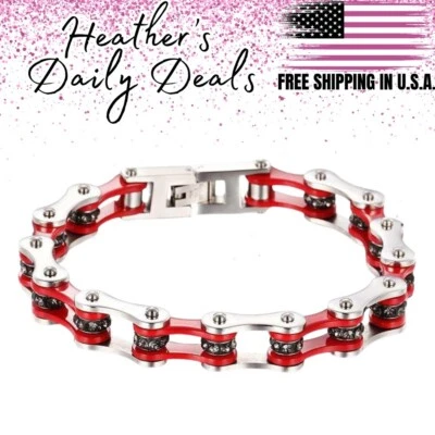 Pulsera Acero Inoxidable Bicicleta Cadena Motocicleta Motociclista Tobillo Mujer Cristal  Foto 1 de 2
