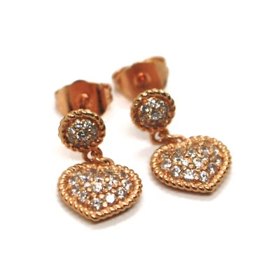 REBECCA BRONZE EARRINGS, 18 MM, PINK HEART, ZIRCONIA, B14ORB11, MADE IN ITALY - Image 1 of 3