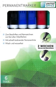 6 Permanent Marker 2x schwarz, 2x blau, 1x rot, 1x grün v. United Office-Neu&OVP - Bild 1 von 1