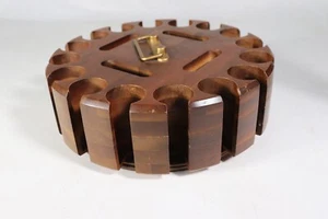 Vtg Wood Poker Chip Carousel Holder w/ Handle – 12 Slot Rotating Caddy 24-8 - Picture 1 of 12