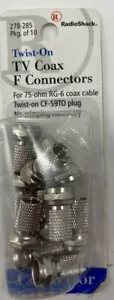 Twist-On TV Coax F Connectors Silver 10 Pack RadioShack 278-285 NIP - Picture 1 of 2