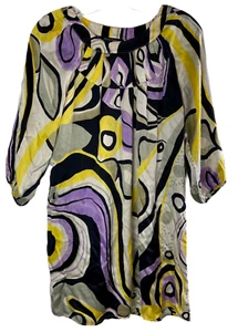 Etcetera Tunika Top Gr. 6 Modernist Print 3/4 Arm Plissee Ausschnitt 100% Seide - Bild 1 von 9