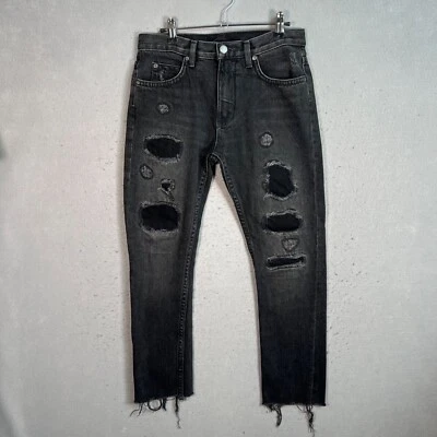 Helmut Lang Distressed Slim Fit Jeans With Raw Hem Size 28 100% Cotton Black - Image 1 of 4