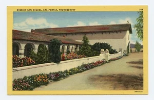 Postal de lino color Mission San Miguel in California - Imagen 1 de 2