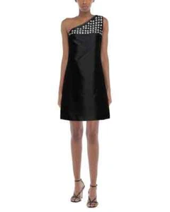 PRADA Black Satin One Shoulder Rhinestone Embellished Mini Dress 42 6 (DEFECTED) - Picture 1 of 11