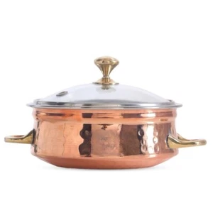 Steel Copper Handi Bowl with Glass Lid for Serving Dishes Tableware, 500 ML - Picture 1 of 4