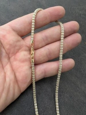 Collar de cadena de eslabones de hielo brillantes de 20" 2,7 mm de oro de dos tonos de 10 k cuerda helada 9 gramos Foto 1 de 4