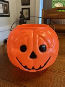 Vintage allgemeiner Schaumkunststoff Halloween Kürbis Süßigkeiten Eimer Eimer Blasform USA  - Bild 1 von 7