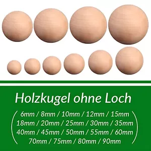Holzkugel ohne Loch Bastelkugel DIY 6,8,10,12,15,18,20,25,30,35,40,45 - 90mm - Bild 1 von 6