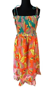NWT Farm Rio x Anthropologie Smocked Cover Up Dress Large L Parrots Midi Travel - Picture 1 of 5