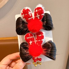 2pcs Flower Tassel Children's Bow Wig Hanfu New Year Headress Baby Wig Hairpin