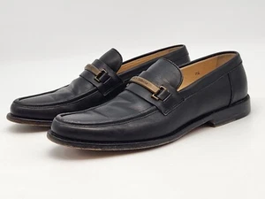 DG Dolce & Gabbana Bronze Logo Plate Black Leather Loafers Men’s UK 7.5 US 8.5 - Picture 1 of 14