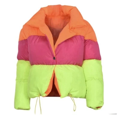 AZALEA WANG Abrigo Puffer Chaqueta Corta de Invierno Neón Bloques de Color Retro Años 90 Talla M Foto 1 de 4