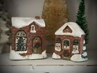 Set of 2 Vintage Sparkly Ceramic Brick Look Christmas Houses Highly detailed