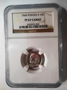 1964-P NGC PF 67 cammeo *a punta 9* moneta argento Roosevelt, bella (alta qualità) moneta - Foto 1 di 6