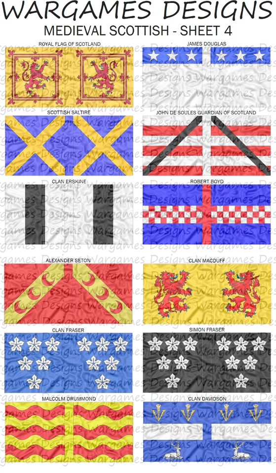 6mm Medieval Scots Flags - Sheet 4 - Pike & Shotte, FOG, DBR, Impetus, Baroque - Image 1 of 1