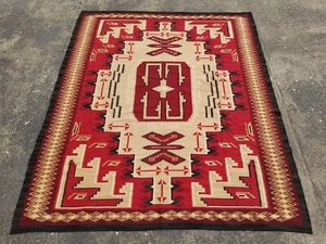 Huge Antique Handmade Native American Navajo Ganado Wool Carpet Rug 117x95 inch - Picture 1 of 12