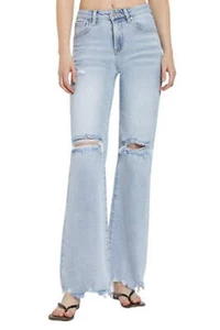 Risen High Rise Distressed Wide Leg Jeans - Picture 1 of 7