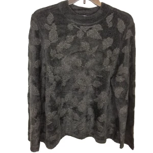 J.Jill Women Plus Cotton Silk Wool Floral Sweater Sz 2X Black Pullover Soft Cozy - Picture 1 of 9