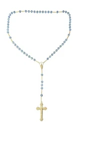 ROSARIO CATTOLICO VINTAGE ANTICO ITALIA MARCATO METALLO PIETRA AZZURRA PERLINE - Foto 1 di 6
