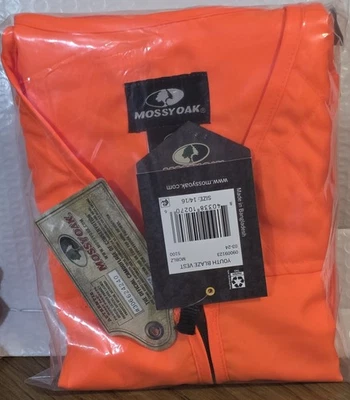 Youth Hunting Safety Vest Mossy Oak Blaze Orange Padded Shoulders (XL 14-16) - Image 1 of 4