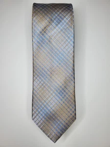 Corbata Calvin Klein / Gris y Beige a Cuadros / 100% Seda / L-57 pulgadas y W-2,5 pulgadas - Imagen 1 de 5