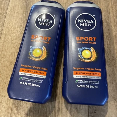 NIVEA MEN Sport 3 in 1 Body Wash, Tangerine/Pepper, 16.9oz, 2 Pack - image 1 of 3