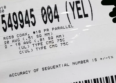 Cable amarillo para cámara de video CCTV siamés premium Belden 549945 RG59/U+18/2C/50 pies Foto 1 de 4