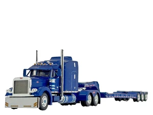 1/64 DCP BLUE PETERBILT 379 W/ 63" MID ROOF SLEEPER & TALBERT LOWBOY - Picture 1 of 8
