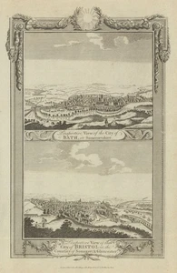 Vista de las ciudades de Bath y Bristol. Somerset & Gloucestershire. WALPOOLE 1794 - Imagen 1 de 1