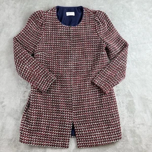 Harlyn Anthropologie Blazer Jacket Womens Red White Blue Tweed Full Zip Feminine - Picture 1 of 12
