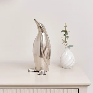 Large Silver Metal Penguin Ornament - 29cm home decor gift Christmas - Picture 1 of 4