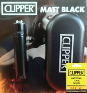 Genuine Clipper Metal Lighter Mini Size MATT BLACK With Chrome Case NEW - Picture 1 of 6