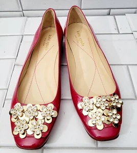 Kate spade nicolina fuschia pink patent leather flat gold clear gem embellished - Picture 1 of 7