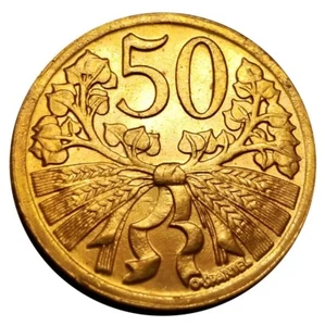 Uncirculated 1947 Czechoslovakia 50 Haleru Beautiful Red Coin - Picture 1 of 4
