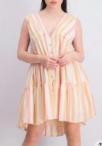 Free People Fresh Almond "Do It Again" Minikleid Stufen Gr. S Neu mit Etikett gestreift Y2K - Bild 1 von 24