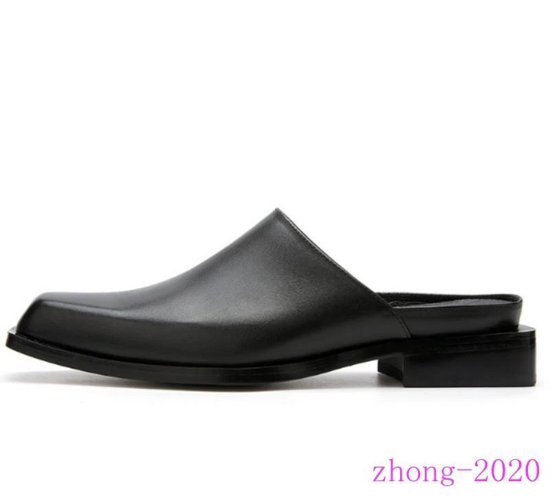 Zapatillas informales de fiesta de cuero real con puntera cuadrada para hombre ropa de trabajo mulas Foto 1 de 4