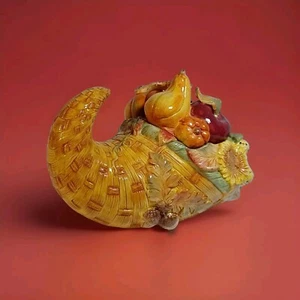 Cracker Barrel Bountiful Harvest Thanksgiving Fruit Horn Cookie Jar 11x9x9  - Picture 1 of 20