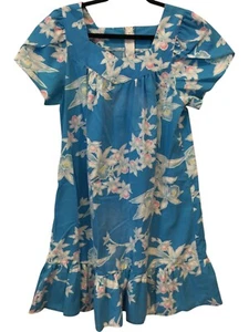 Royal Creations Muumuu Hawaii Kleid Blau Geblümt Damen Größe S Kurzarm - Bild 1 von 7